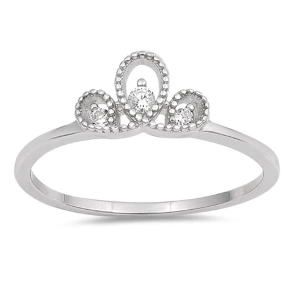 Sterling Silver CZ Tiara-Inspired Ring – Size 8